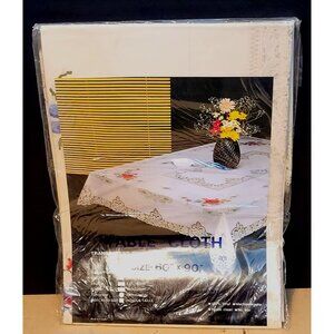 Vintage Tablecloth Plastic Vinyl Printed Floral Needlepoint Pattern 60x90 Oblong